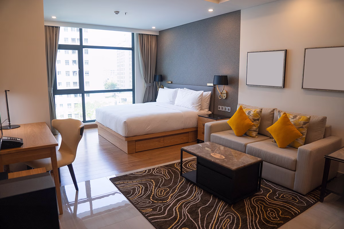 Hotel lobby with lounge seating