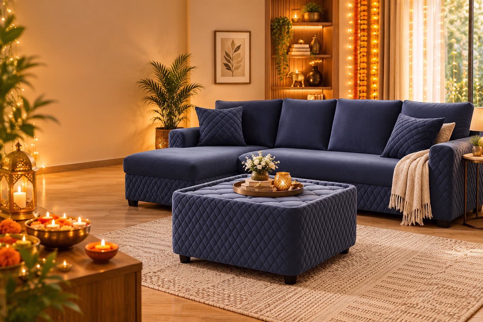 Centre table styled in a bright modern living room
