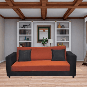 RM Home Three Seater Sofa Fabric (Black & Orange Large)