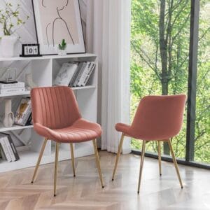 RM HOME Nowo Dining Chair (Set of 2) for Living Room Bedroom Restuarant | Velvet Fabric Gold Colour Matte Finish Legs 1 Year Warranty Already Assembled