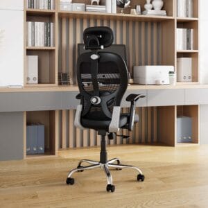 RM HOME New York Classic Mesh Office Chair with Adjustable Armrests, Headrest & Height Control – Black
