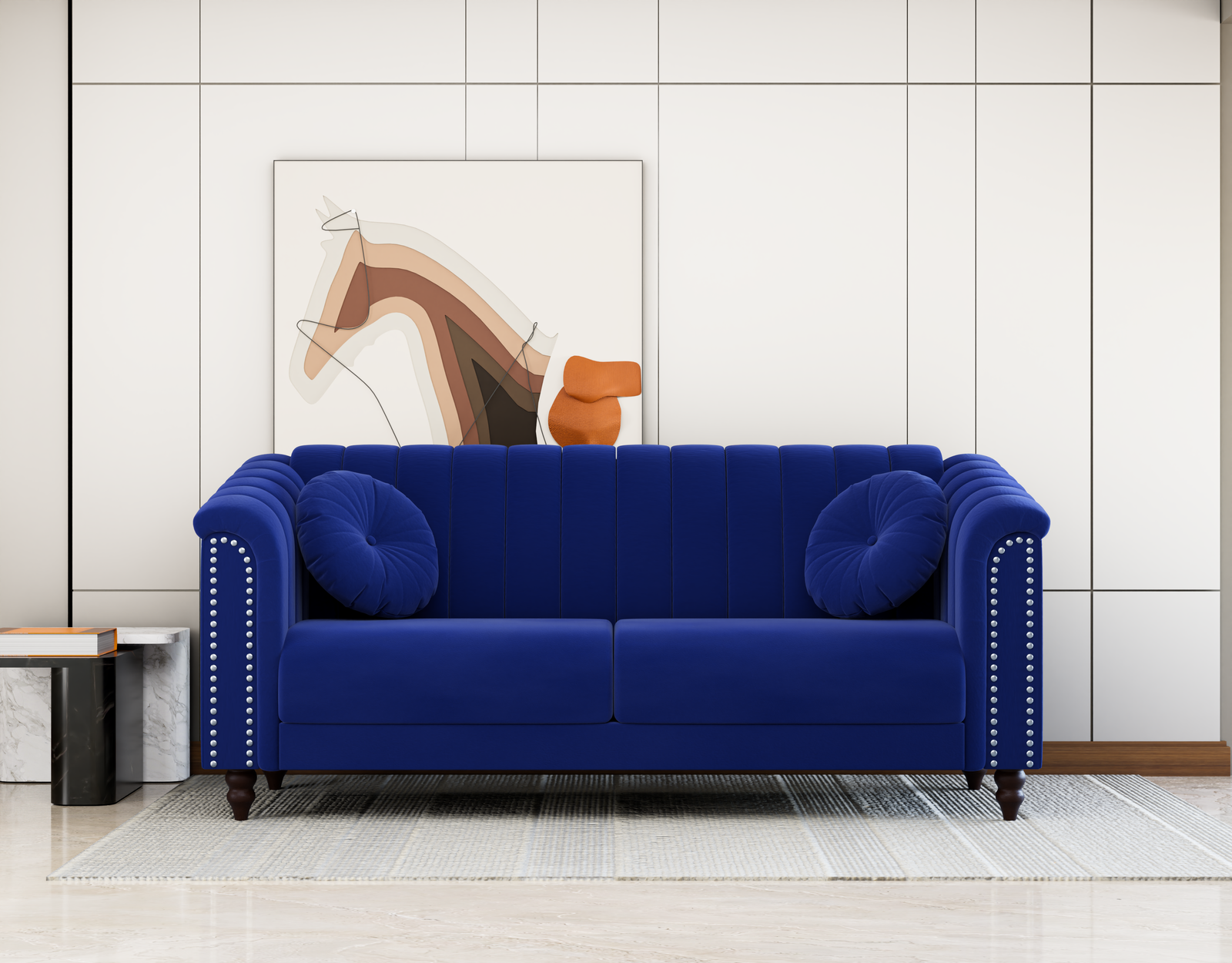 Renu Fabric Sofa - Blue, 3 Seater