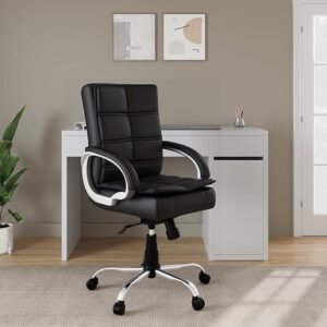 Mary Leatherette Office Arm Chair - Black