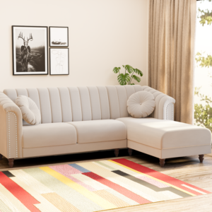 Renu Fabric Sofa - Beige, 6 Seater Right