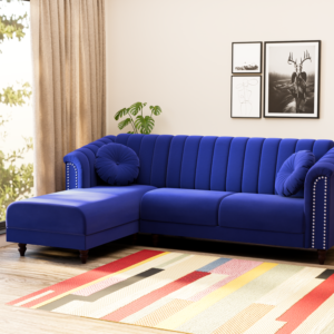 Renu Fabric Sofa - Blue, 5 Seater Left