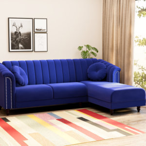 Renu Fabric Sofa - Blue, 6 Seater Right