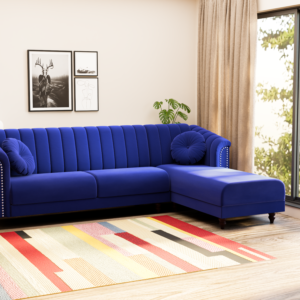 Renu Fabric Sofa - Blue, 5 Seater Right