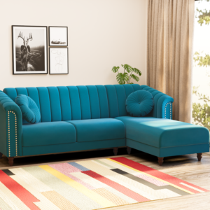 Renu Fabric Sofa - Teal, 6 Seater Right