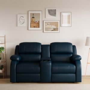 2 Seater Leatherette Powered Recliner Sofa - Navy Blue